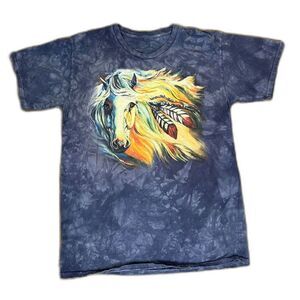 The Mountain Unisex Size L Blue Cotton Horse Tee Equestrian Casual Shirt Top